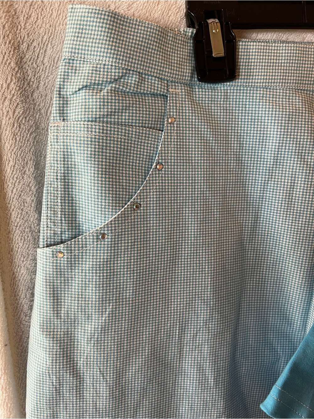 Quacker Factory Turquoise V-Neck Top & Capris with Stud Trim - Picture 3 of 13